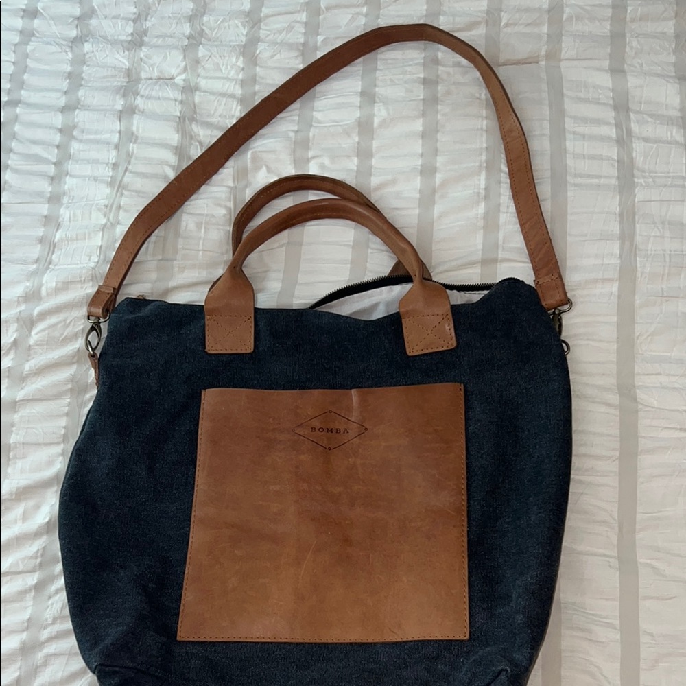 Dark gray and Brown canvas and leather Tote Bag by Bomba (Palermo)